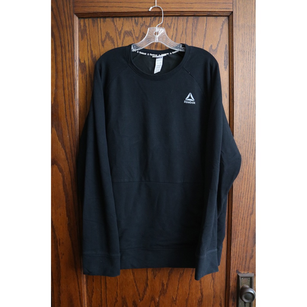 REEBOK Sweatshirt Mens XL Black Slit Kangaroo Pocket Raised Logo Activewear Walk